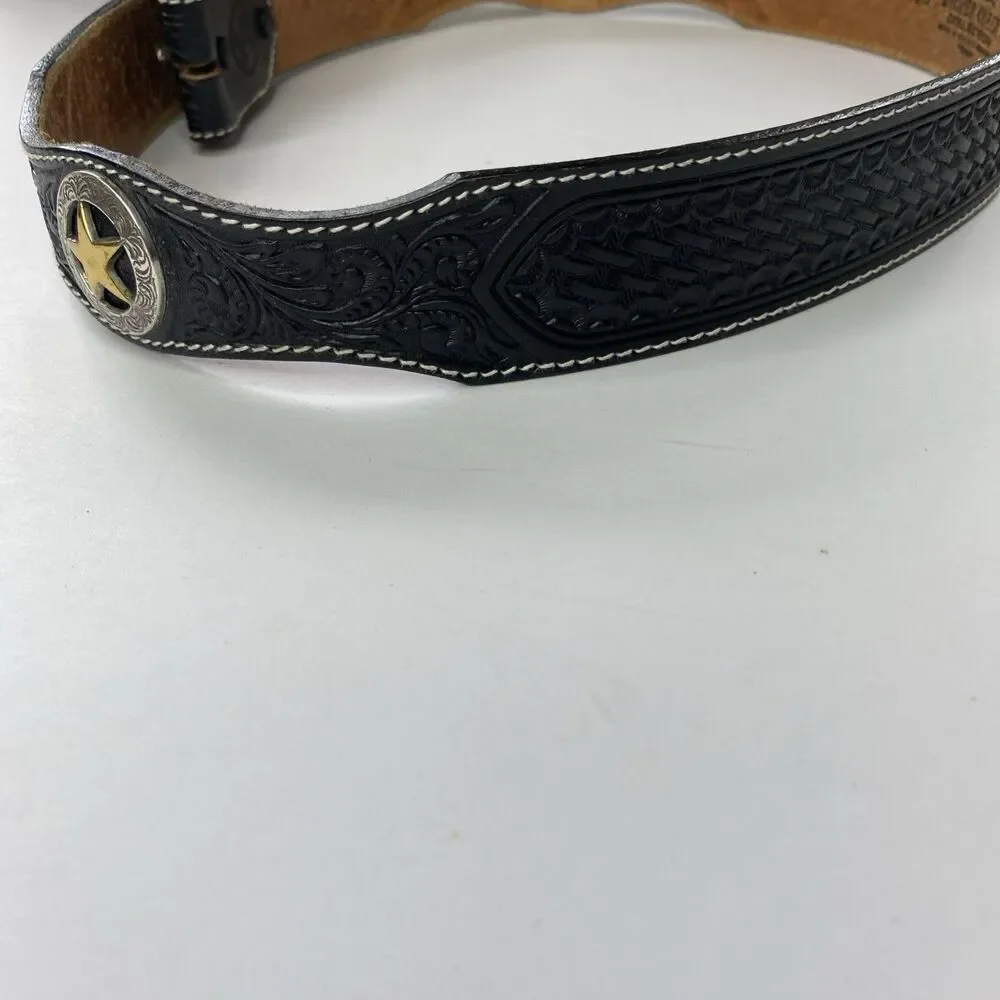 Silver Creek Classic Black Leather Belt Mens 36 Casual Western TX Star No Buckle